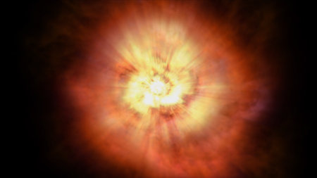 fire flame ball explosion in space, abstract illustrationの写真素材