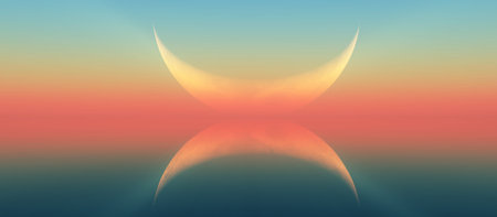 new moon with reflection on the water 3d render illustrationの写真素材