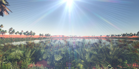 Beautiful natural background -African oasis 3d rendering illustrationの写真素材