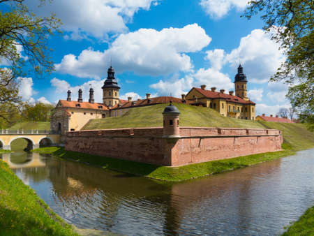 Niasvizh Castle in spring, Belarus, Europeのeditorial素材