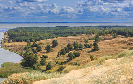 Gray Dunes's trail of Curonian Spit National Park in summer and view along Curonian Spit to soth, Curonian Spit, Lithuania, Europeの写真素材