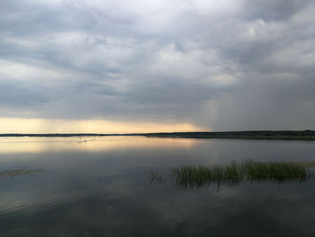 Siemianowka artifical reservoir in summertime morning just rain before, Podlasie Region, Poland,...