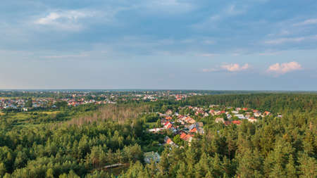 Polish part of Bialowieza Forest to Hajnowka aerial view, Podlaskie Voivodeship, Poland, Europeの写真素材
