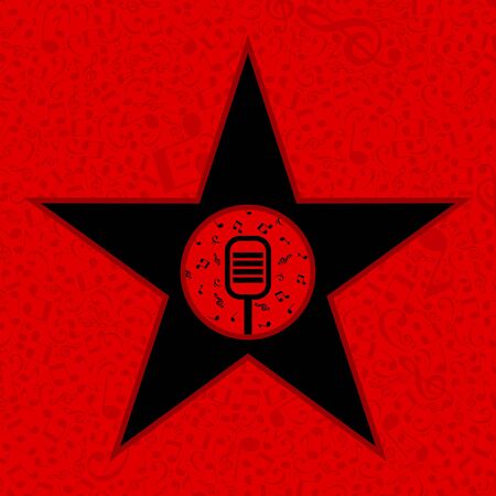 Star with a microphone on a red background  A vector illustrationのイラスト素材