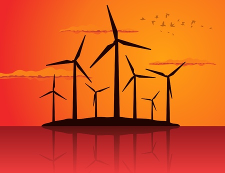 Ecologically a wind net energy  A vector illustrationのイラスト素材