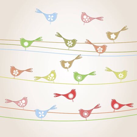 Set of birds on wires. A vector illustrationのイラスト素材
