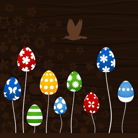 Easter eggs on white threads  A vector illustrationのイラスト素材