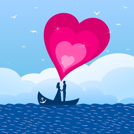 Enamoured by a boat in the sea  A vector illustrationのイラスト素材