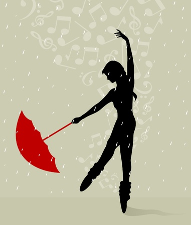 The girl dances with an umbrella. A vector illustrationのイラスト素材