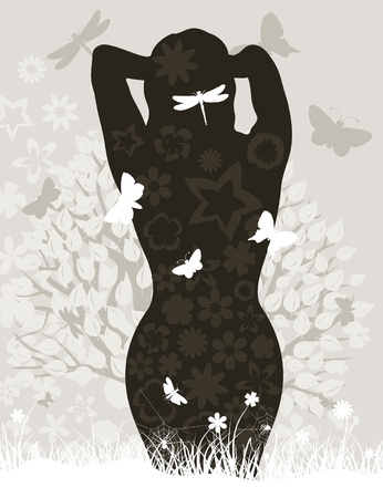 The girl in wood  A vector illustrationのイラスト素材