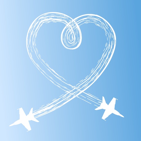 Heart in the sky from planes  A vector illustrationのイラスト素材