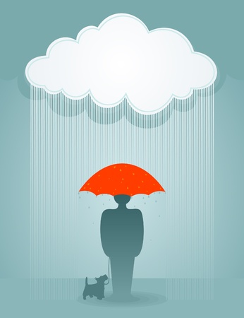 The man under a rain with a dog  A vector illustrationのイラスト素材