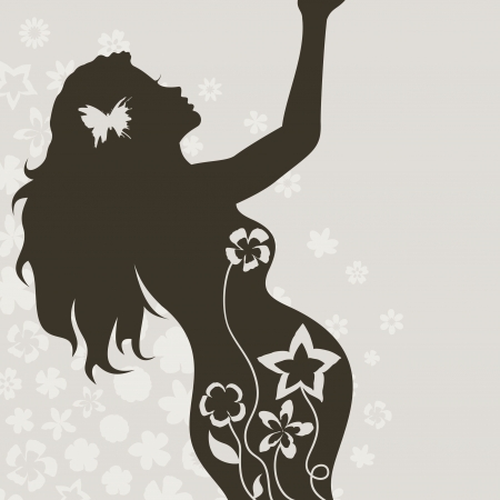 The pregnant girl on a grey background  A vector illustrationのイラスト素材