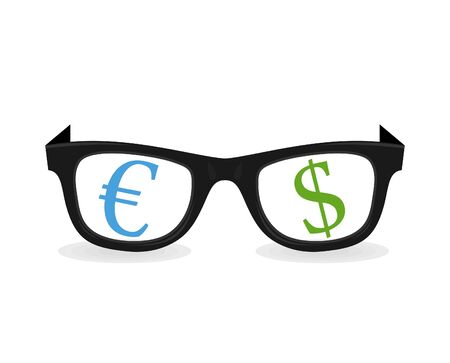 Dollar and euro in Glasses. A vector illustrationのイラスト素材
