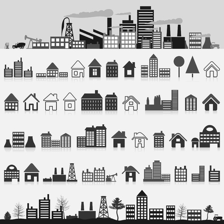Set of icons of houses. A vector illustrationのイラスト素材