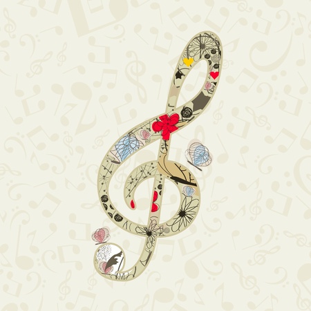 Musical key from a flowers and butterflies  A vector illustrationのイラスト素材