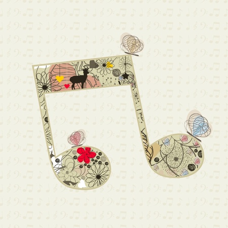Musical the note from a flower and butterflies  A vector illustrationのイラスト素材