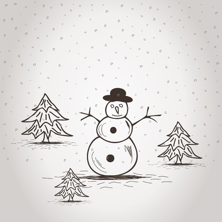 Snowball in wood in the winter  A vector illustrationのイラスト素材