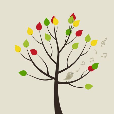 The bird sings on a tree  A vector illustrationのイラスト素材