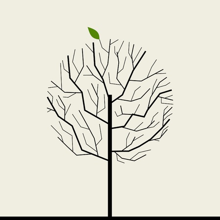 Tree with one green leaf  A vector illustrationのイラスト素材