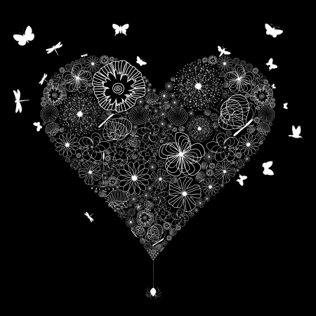 White wedding heart on a black background のイラスト素材