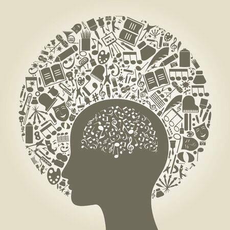 Subjects of art round a head. A vector illustrationのイラスト素材