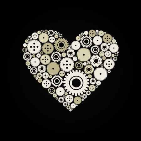 Heart from a gear wheel on a black background  A vector illustrationのイラスト素材