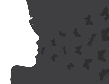 Butterflies fly from a mouth of the girl  のイラスト素材