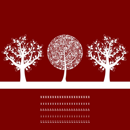 Three medical trees on a red background  A vector illustrationのイラスト素材