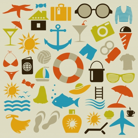 Set of icons on a theme a beach. A vector illustrationのイラスト素材