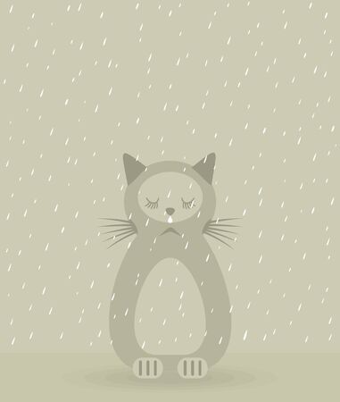 Sad cat under a rain  のイラスト素材