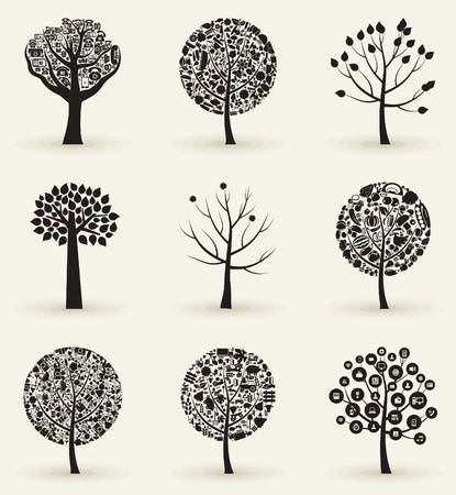 Silhouettes of trees on a white background. A vector illustrationのイラスト素材