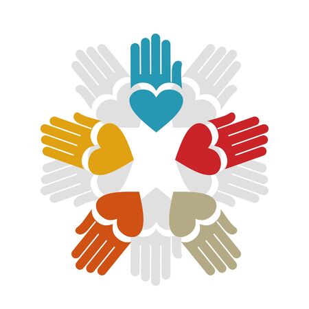 Five hands and hearts. A vector illustrationのイラスト素材