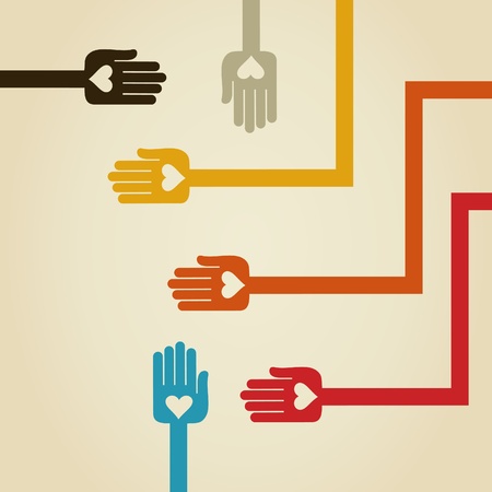 Labyrinth from hands with hearts. A vector illustrationのイラスト素材