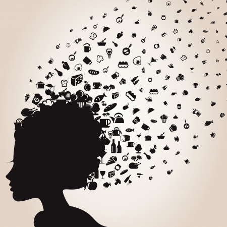 The girl a head flies a food  illustrationのイラスト素材