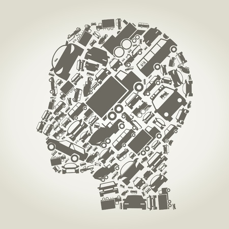 Head of the person made of cars  A vector illustrationのイラスト素材