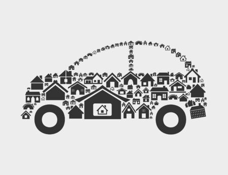 The car made of houses  A vector illustrationのイラスト素材