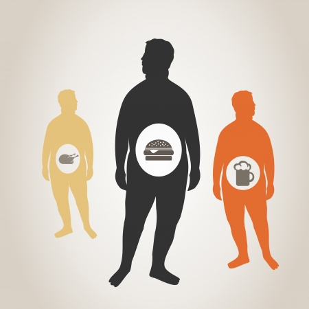 The thick person eats fat food. A vector illustrationのイラスト素材