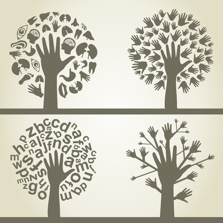 Set of trees of hands  A vector illustrationのイラスト素材