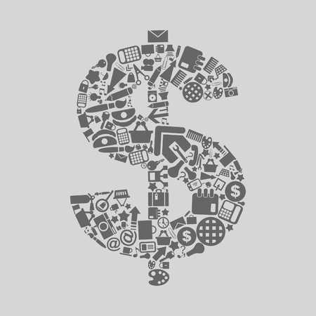 Dollar made of office of subjects  A vector illustrationのイラスト素材