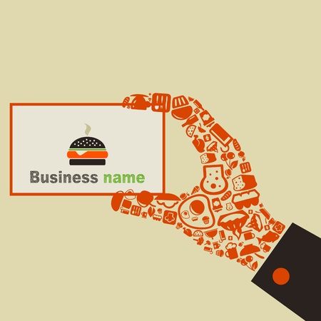 The hand from food holds business a card   illustrationsのイラスト素材