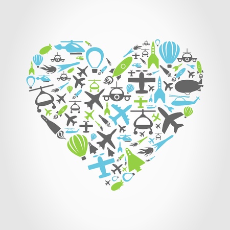 Heart made of aircraft. A vector illustrationのイラスト素材