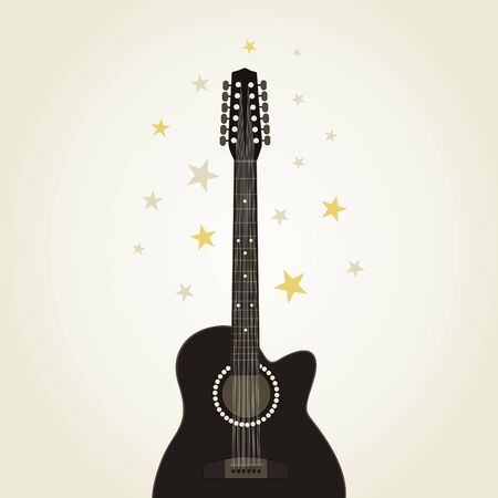 Stars round a guitar  A vector illustration