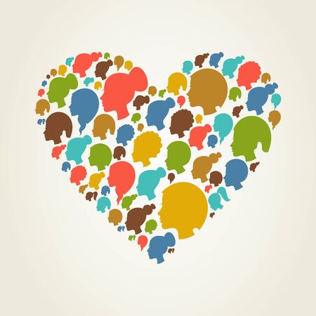 Heart made from female a head  A vector illustrationのイラスト素材