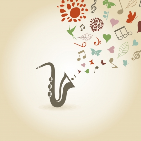 The saxophone publishes notes and a flower  のイラスト素材