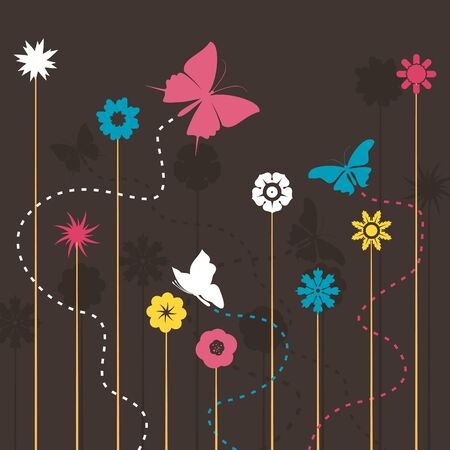 The butterfly flies round a flower illustrationのイラスト素材