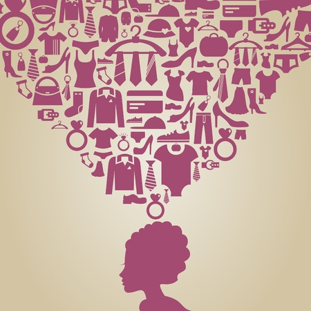 The girl thinks of clothes  A vector illustrationのイラスト素材