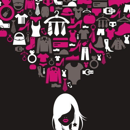 The girl thinks of clothes. A vector illustrationのイラスト素材