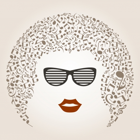At the girl from hair notes fly. A vector illustrationのイラスト素材