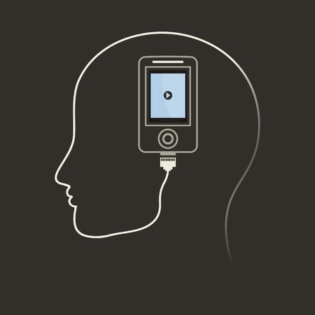 To a head phone is pressed. A vector illustrationのイラスト素材